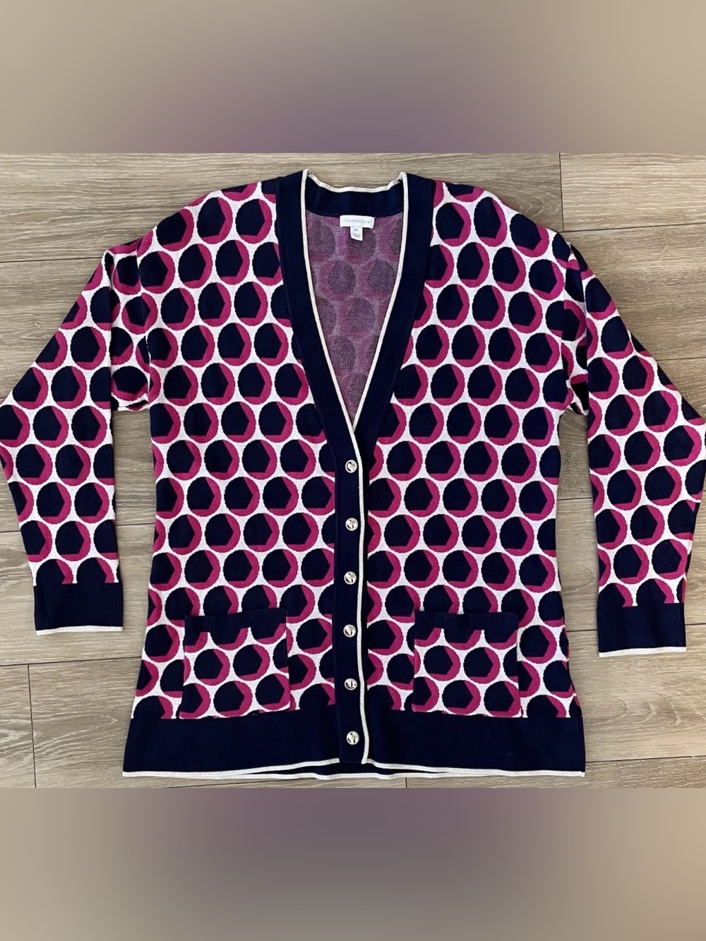 Charter Club Navy & Pink Polka Dot Cardigan